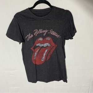 The Rolling Stones Oversized Charcoal Grey Distressed Logo Band Tee T Shirt S